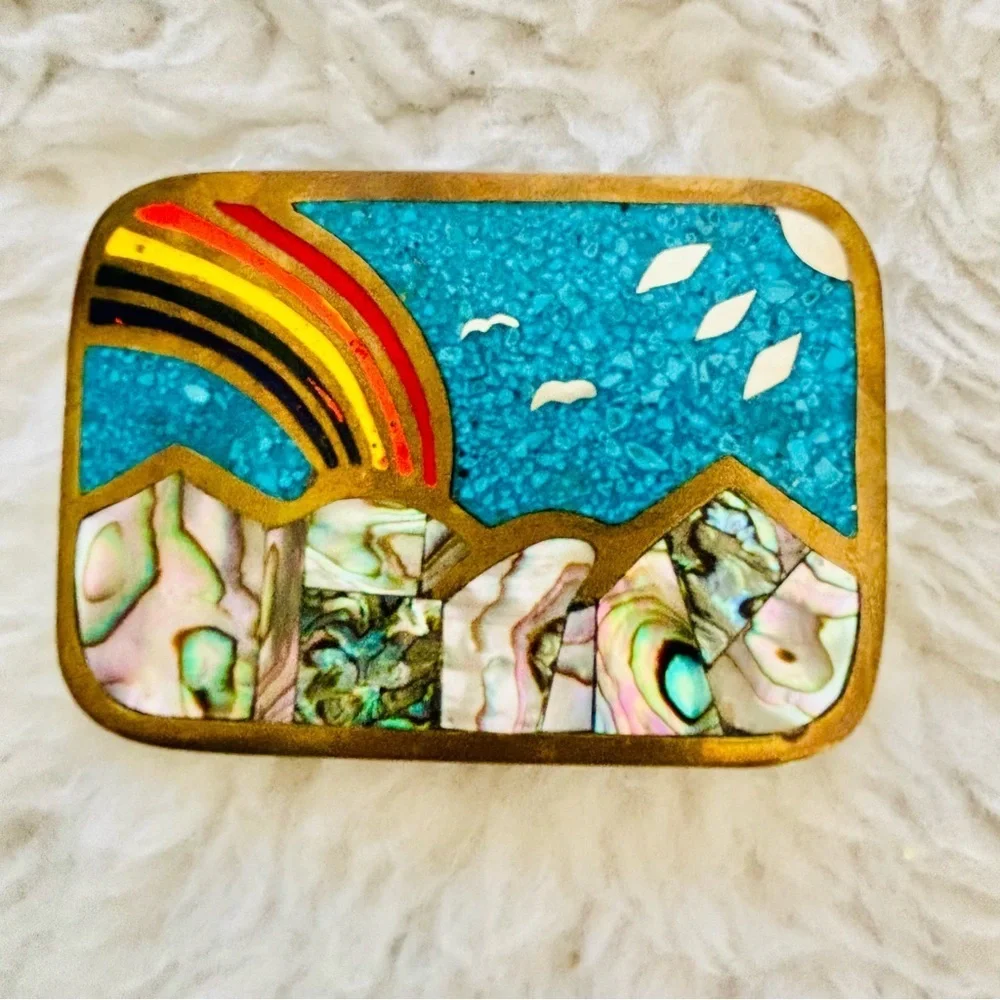 Vintage Gold/Multicolor Handcrafted Belt Buckle size 3” x 2”